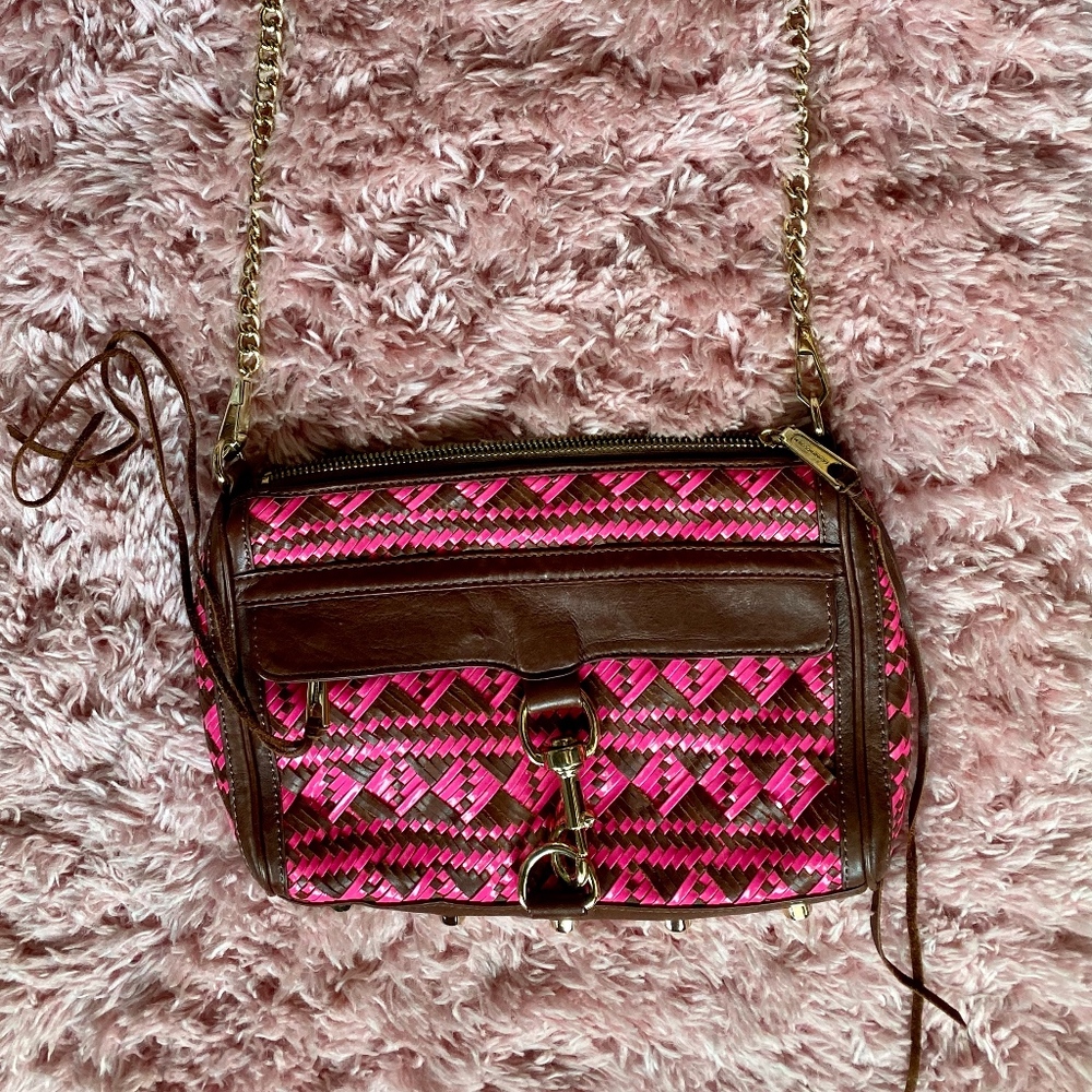 Rebecca Minkoff Neon Pink Brown Woven M.A.C. Bag